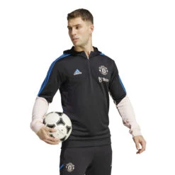 Adidas Manchester United 22/23 Hooded Track Top (Black/Pink) -Sports-Football Apparel adidas manchester united 22 23 hooded track top bl 11