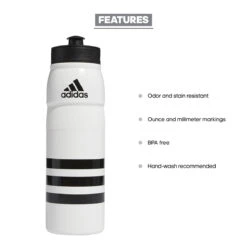Adidas Stadium Water Bottle (White/Black) -Sports-Football Apparel adidas stadium water bottle white black 1