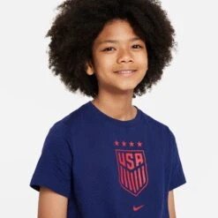 Nike USA 2023 USWNT 4-Star Crest Tee Youth (Navy) -Sports-Football Apparel nike usa 2023 uswnt 4 star crest tee youth navy 2